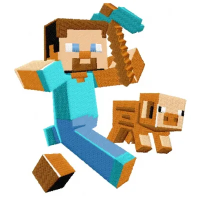 Preview of a running farmer embroidery design inspired by Minecraft, showcasing vibrant stitching patterns.