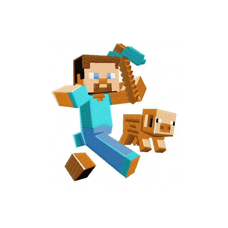 Preview of a running farmer embroidery design inspired by Minecraft, showcasing vibrant stitching patterns.