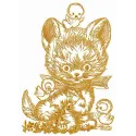 Embroidery design featuring a playful kitten with chickens, ideal for stitching on t-shirts or tote bags.