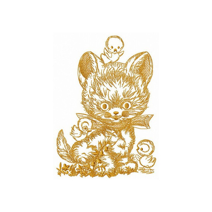 Kitten with chickens embroidery design - Embroidery Design