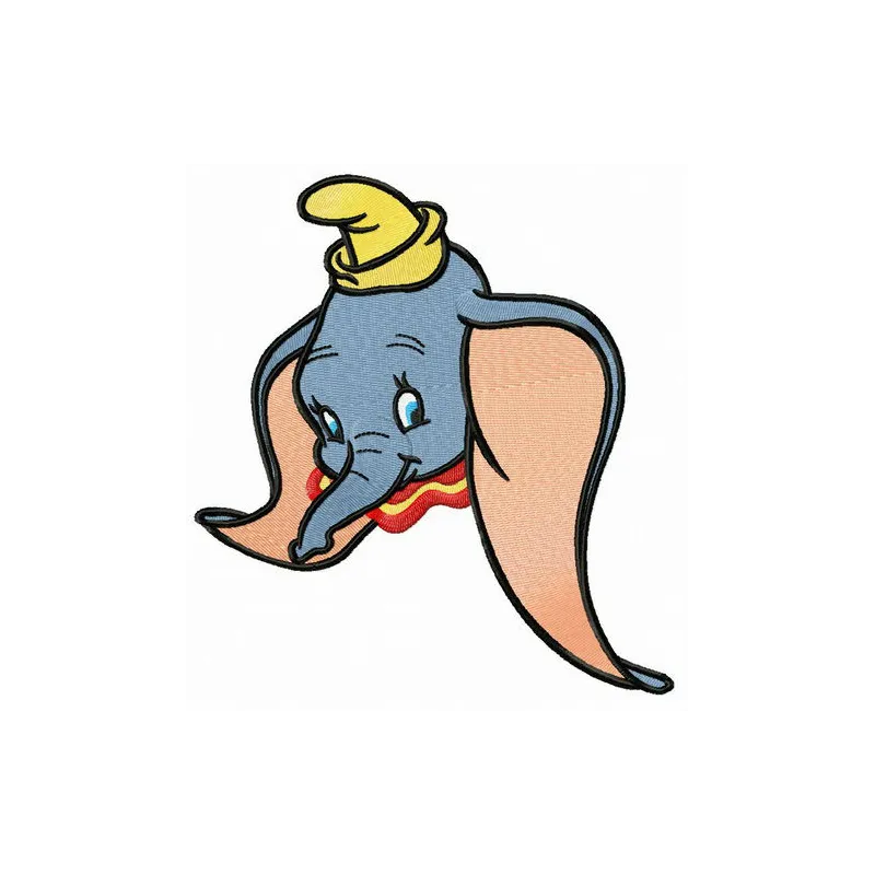 Dumbo embroidery design featuring the beloved character wearing a yellow hat, perfect for various stitching projects.