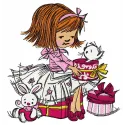 Preview of a girl's presents embroidery design featuring colorful gift motifs, ideal for baby garments and accessories.