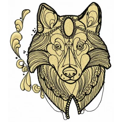 Clever dog embroidery design showcasing a playful canine motif, perfect for stitching on t-shirts or tote bags.