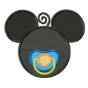 Mickey Mouse embroidery design featuring Mickey with a baby dummy, ideal for stitching on baby onesies and blankets.