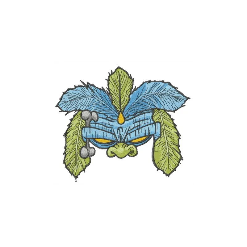 Shaman mask embroidery design from the Fantastic World collection, showcasing intricate stitching patterns for creative proj…