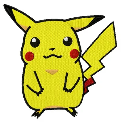 Pikachu embroidery design showcasing a vibrant and playful stitch pattern, perfect for various fabric items.