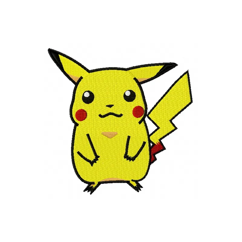 Pikachu embroidery design showcasing a vibrant and playful stitch pattern, perfect for various fabric items.