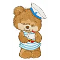 Embroidery design featuring a teddy bear with the phrase 'I will be a sailor when I grow up' for creative stitching.