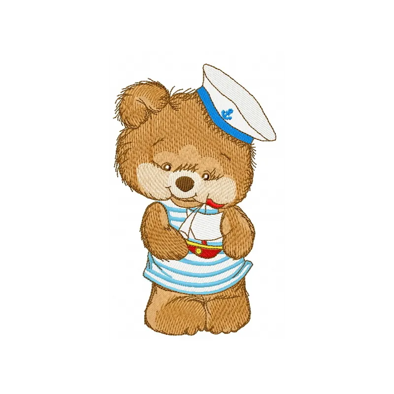 Embroidery design featuring a teddy bear with the phrase 'I will be a sailor when I grow up' for creative stitching.