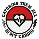 Catching them all is my cardio embroidery design featuring playful Pokemon motifs for creative stitching projects.
