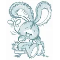 Embroidery design of a bunny swinging on a teeter-totter, perfect for playful stitching projects.