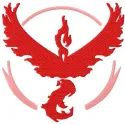 Preview of the Pokemon Go Team Valor embroidery design featuring vibrant stitching patterns for apparel.
