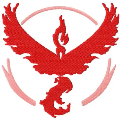 Preview of the Pokemon Go Team Valor embroidery design featuring vibrant stitching patterns for apparel.