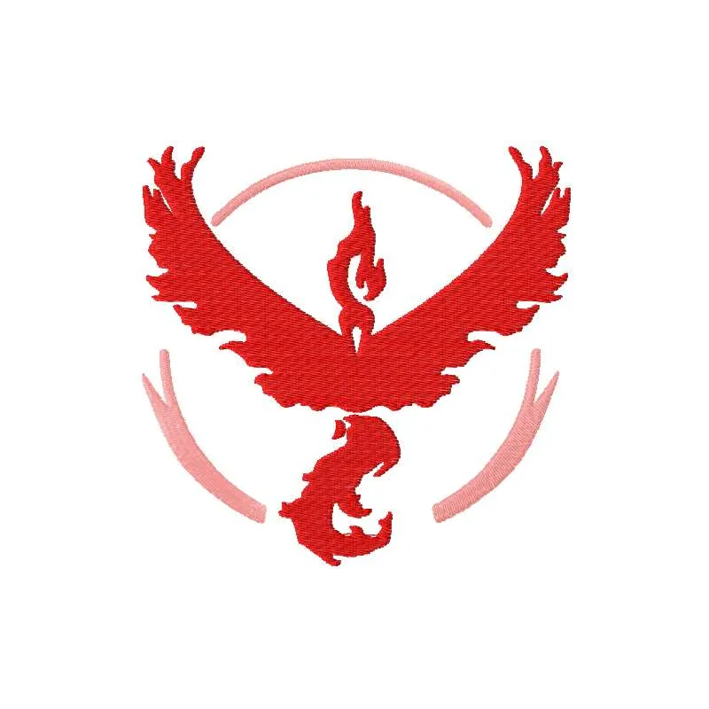 Preview of the Pokemon Go Team Valor embroidery design featuring vibrant stitching patterns for apparel.