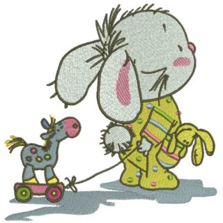 Rabbit's loving toys embroidery design - Embroidery Design
