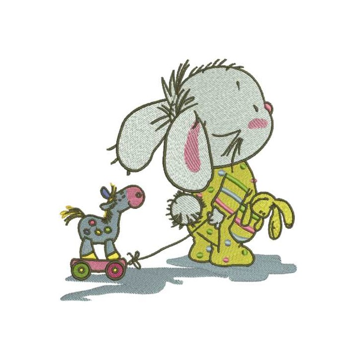 Rabbit's loving toys embroidery design - Embroidery Design