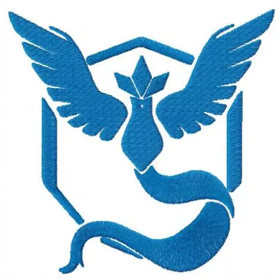 Embroidery design featuring Team Mystic logo from Pokemon Go, ideal for stitching on apparel and accessories.