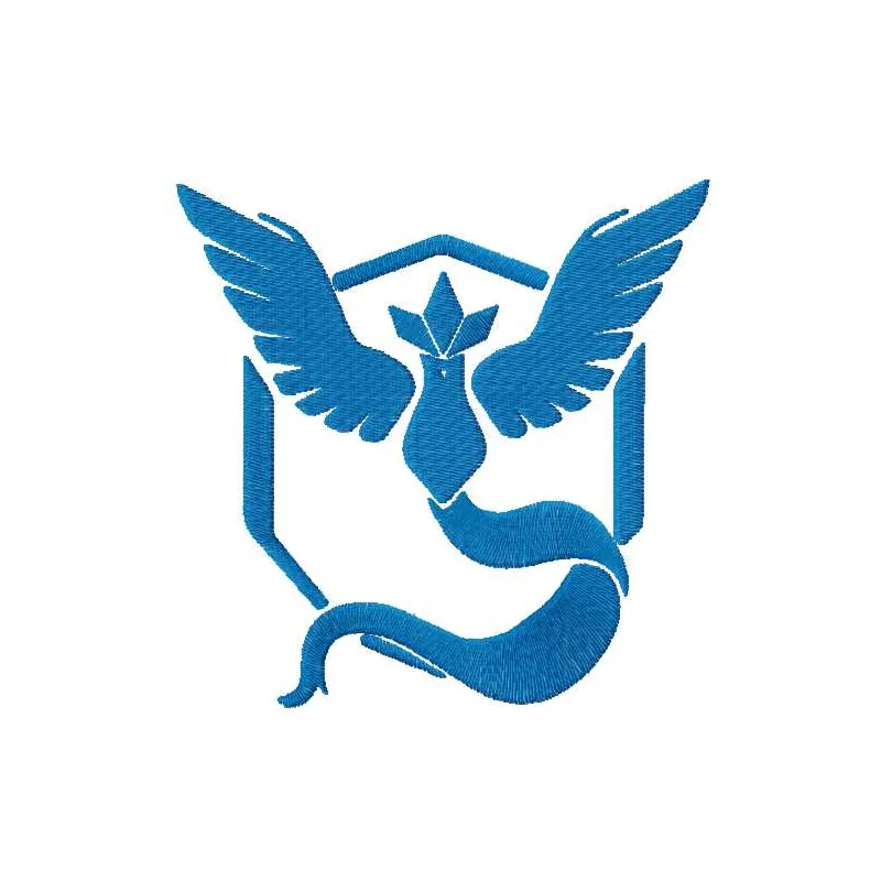 Embroidery design featuring Team Mystic logo from Pokemon Go, ideal for stitching on apparel and accessories.