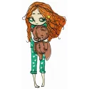 Embroidery design featuring a cute girl in pajamas, perfect for stitching on t-shirts and blankets.