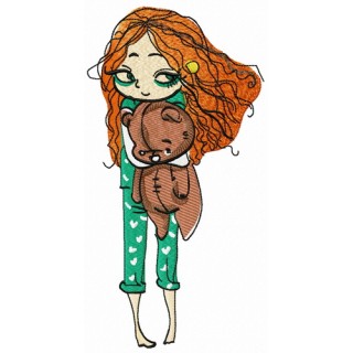 Cute girl in pajamas 2 embroidery design - Embroidery Design