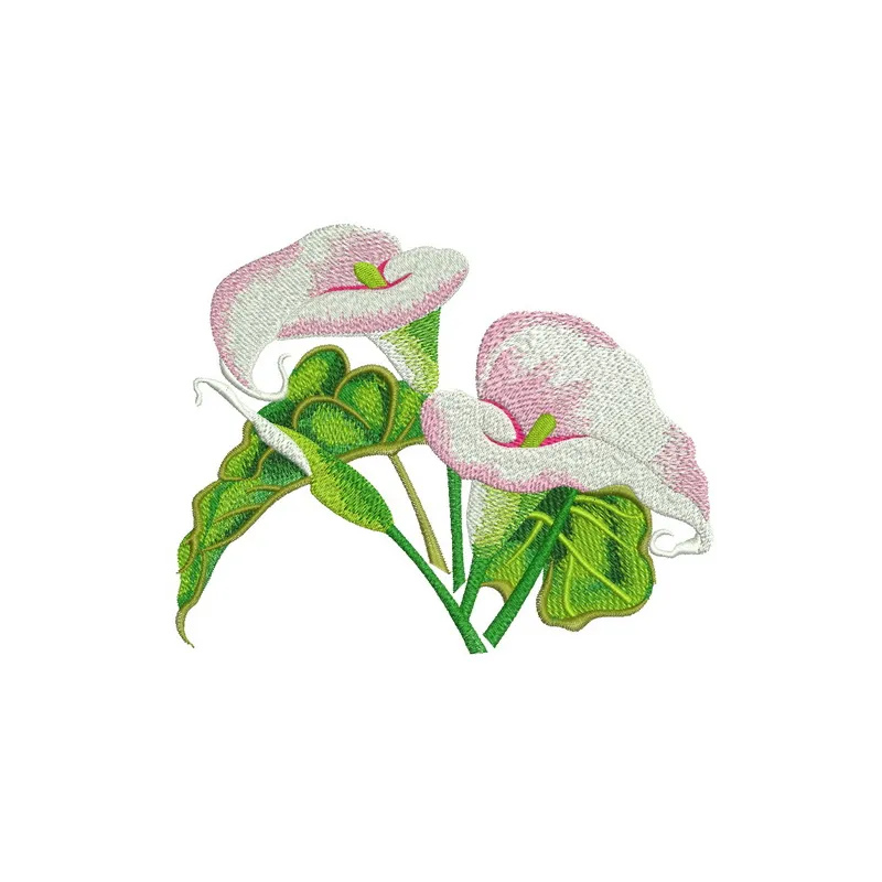 Two arum lilies embroidery design showcasing elegant floral motifs for creative stitching projects.