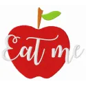 Eat me embroidery design featuring playful lettering, perfect for adding charm to kitchen towels or aprons.