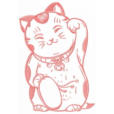 Preview of Cute Maneki Neko 2 embroidery design, featuring a charming cat motif ideal for various fabric projects.