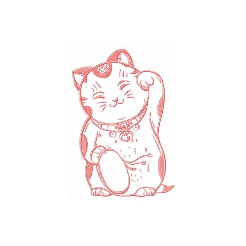 Preview of Cute Maneki Neko 2 embroidery design, featuring a charming cat motif ideal for various fabric projects.