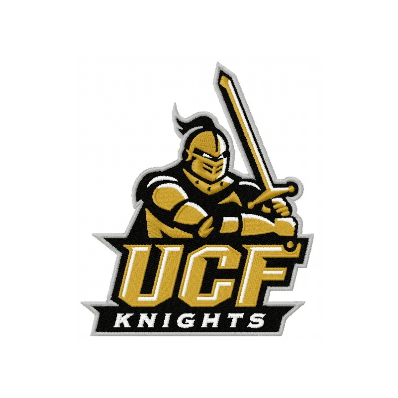 UCF Knights logo embroidery design showcased on fabric, ideal for college sports enthusiasts and team spirit projects.