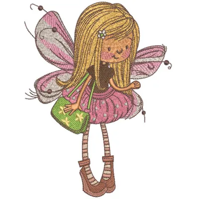 Preview of the Little Fairy gold hair embroidery design featuring whimsical details and charm.