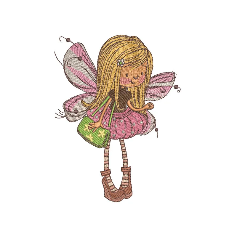 Preview of the Little Fairy gold hair embroidery design featuring whimsical details and charm.