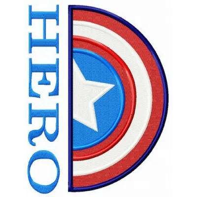 Captain America hero embroidery design featuring the iconic shield, perfect for jackets and t-shirts.
