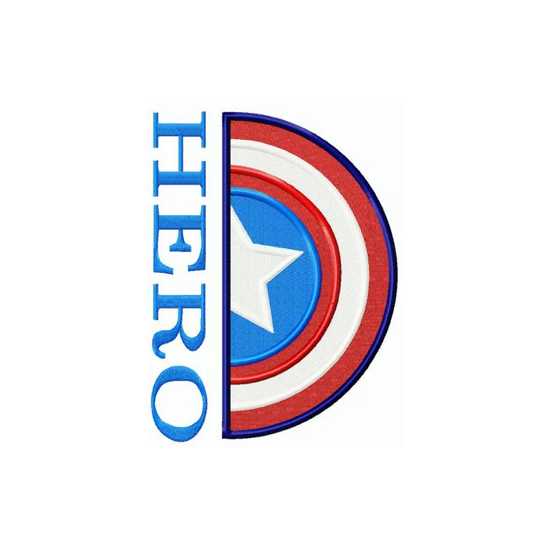 Captain America hero embroidery design featuring the iconic shield, perfect for jackets and t-shirts.