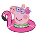 Flamingo swim tube embroidery design featuring Peppa Pig, ideal for children's apparel and accessories.