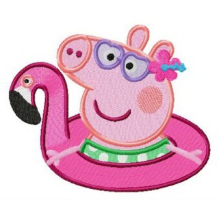 Flamingo swim tube for Pig embroidery design - Embroidery Design