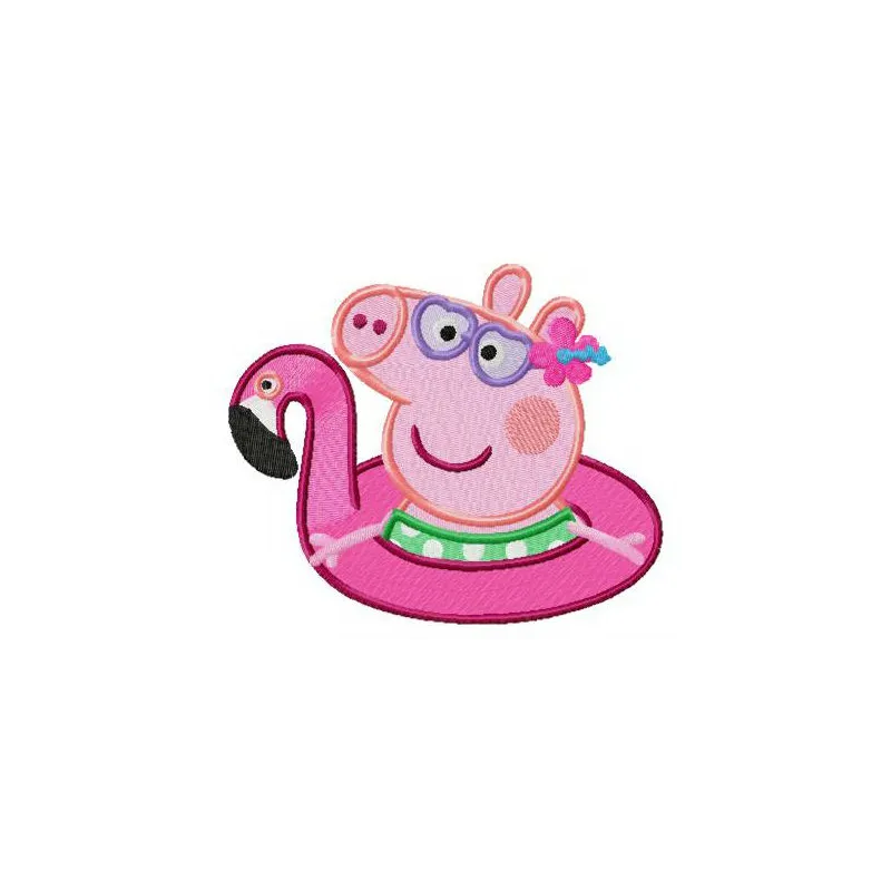 Flamingo swim tube embroidery design featuring Peppa Pig, ideal for children's apparel and accessories.