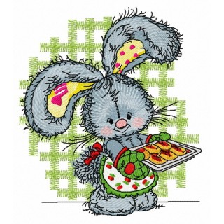 Bunny baking cookies embroidery design - Embroidery Design