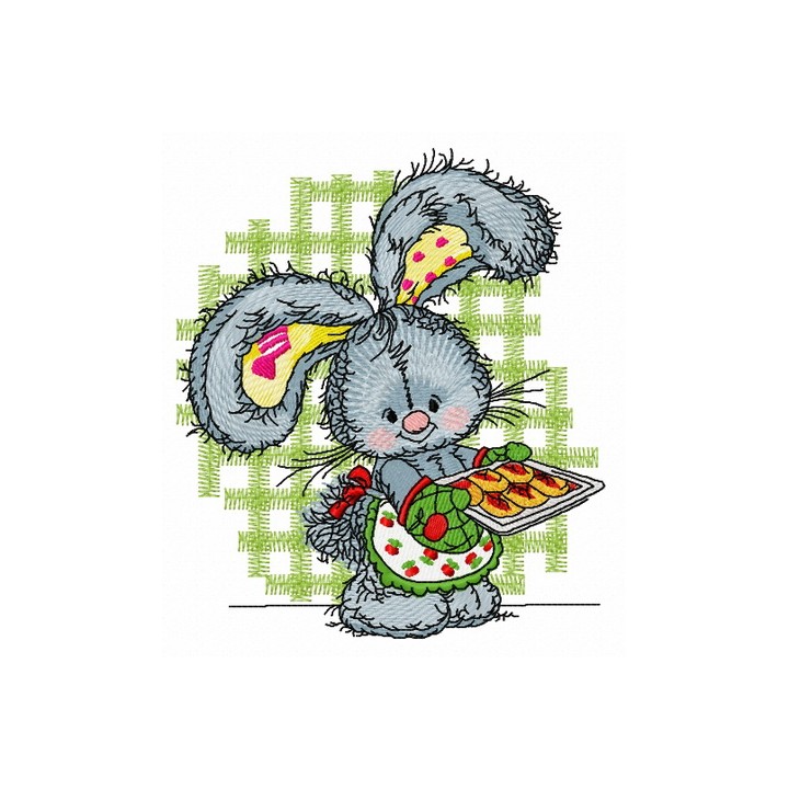 Bunny baking cookies embroidery design - Embroidery Design