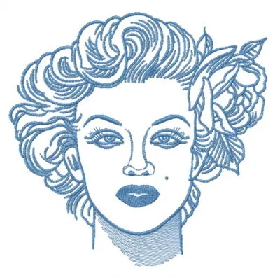 Monroe face 2 embroidery design preview, showcasing a stylish stitched motif for girls and women.