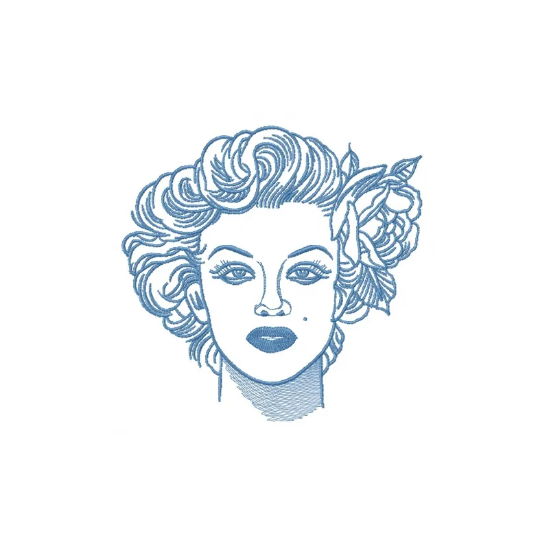 Monroe face 2 embroidery design preview, showcasing a stylish stitched motif for girls and women.