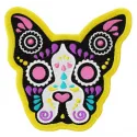 Embroidery design featuring a decorated dog, showcasing intricate stitching patterns for pet lovers.