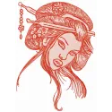 Shy geisha embroidery design showcasing intricate details, perfect for adding charm to your fabric projects.