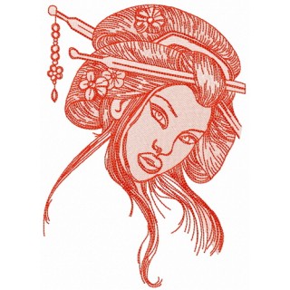 Shy geisha embroidery design - Embroidery Design