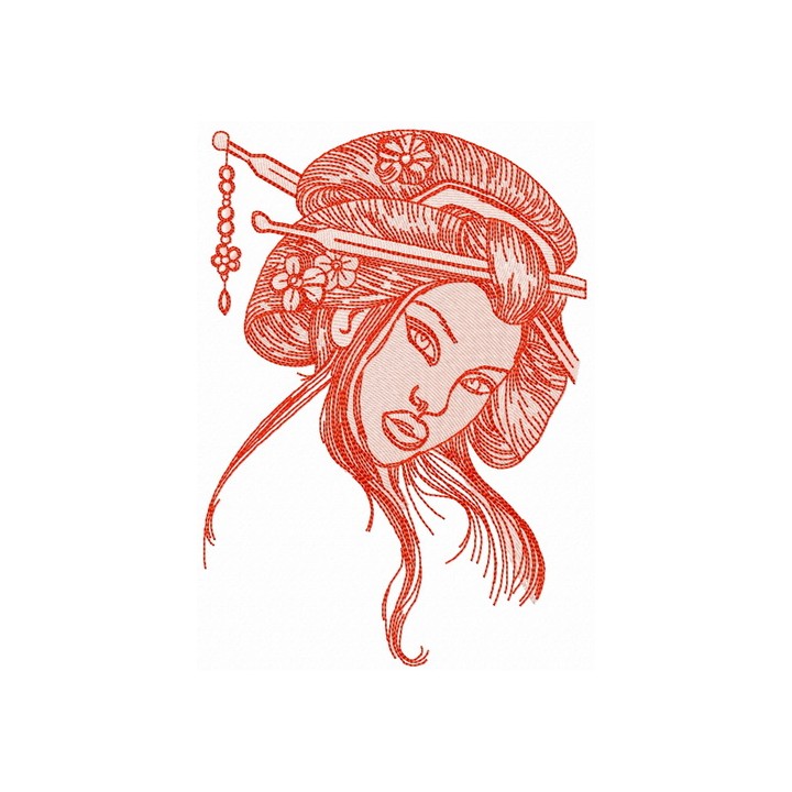 Shy geisha embroidery design - Embroidery Design