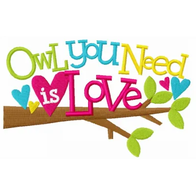 Preview of the 'Owl You Need Is Love' embroidery design featuring a whimsical owl with a heart, perfect for creative project…