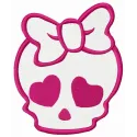 Preview of a girl's skull embroidery design featuring playful elements suitable for various fabric projects.