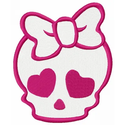 Preview of a girl's skull embroidery design featuring playful elements suitable for various fabric projects.