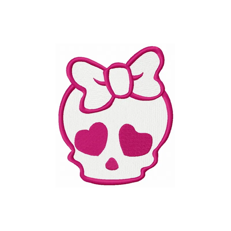 Preview of a girl's skull embroidery design featuring playful elements suitable for various fabric projects.
