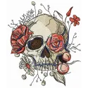 Skull overgrown with flowers 2 embroidery design showcasing intricate floral patterns on a skull motif.