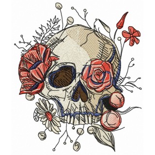 Skull overgrown with flowers 2 embroidery design - Embroidery Design